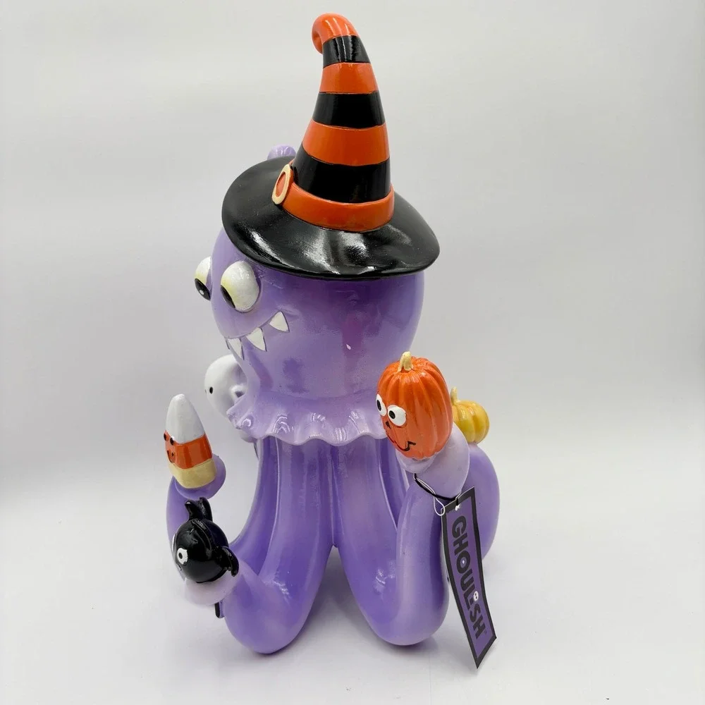 Halloween Decor Purple Octopus Witch Hat Candy Corn Pumpkin Ghost Bat